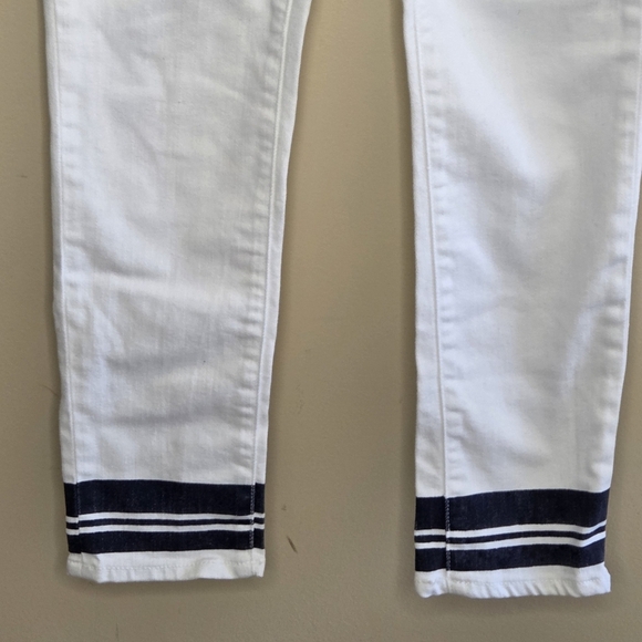 J. Crew Factory | White Cropped Ankle Skinny Jeans with Navy Stripe Hem Size 27 - Picture 2 of 5